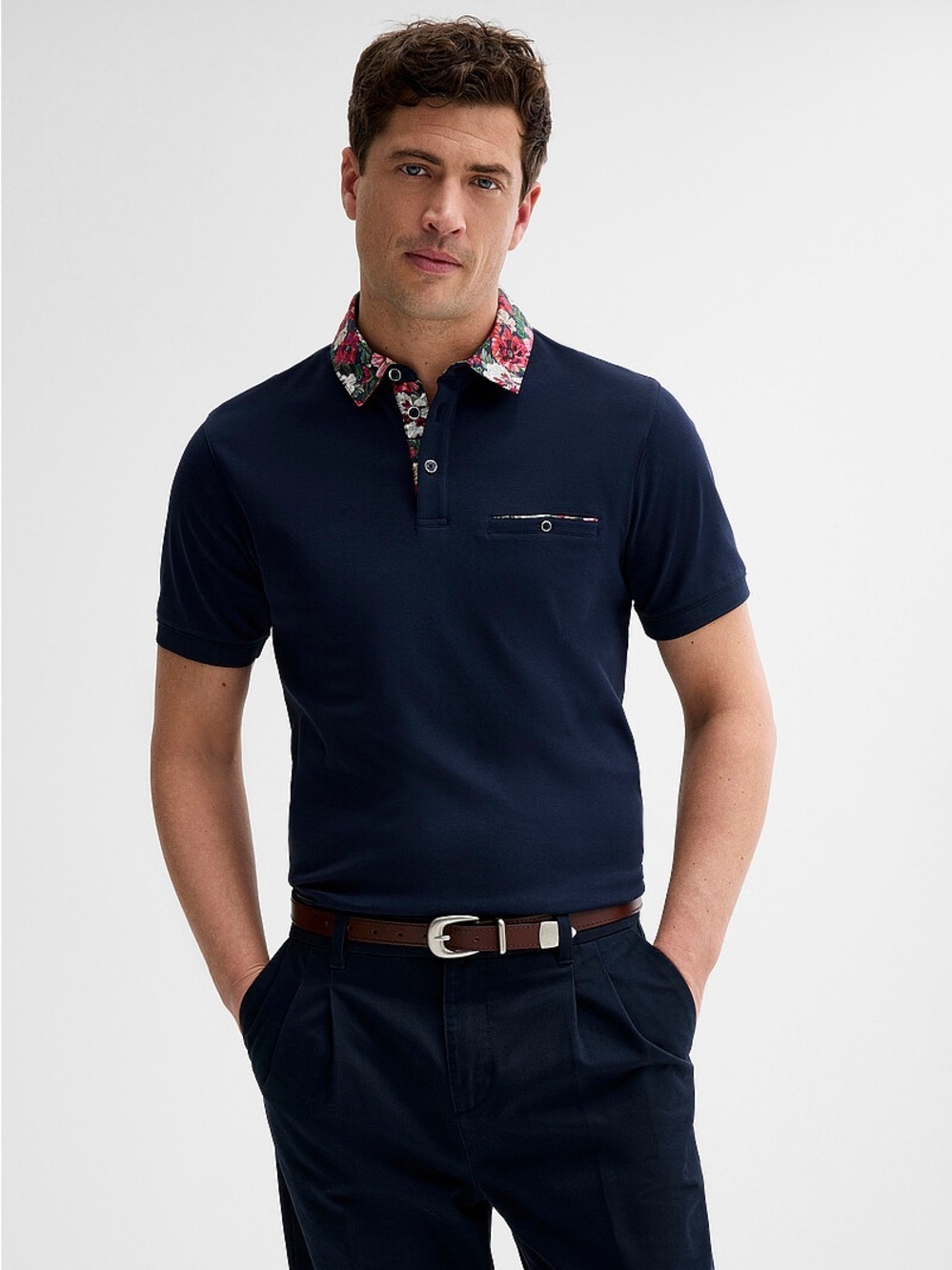 Floral-accent liquid cotton polo
Made with Liberty Fabric Simon’s